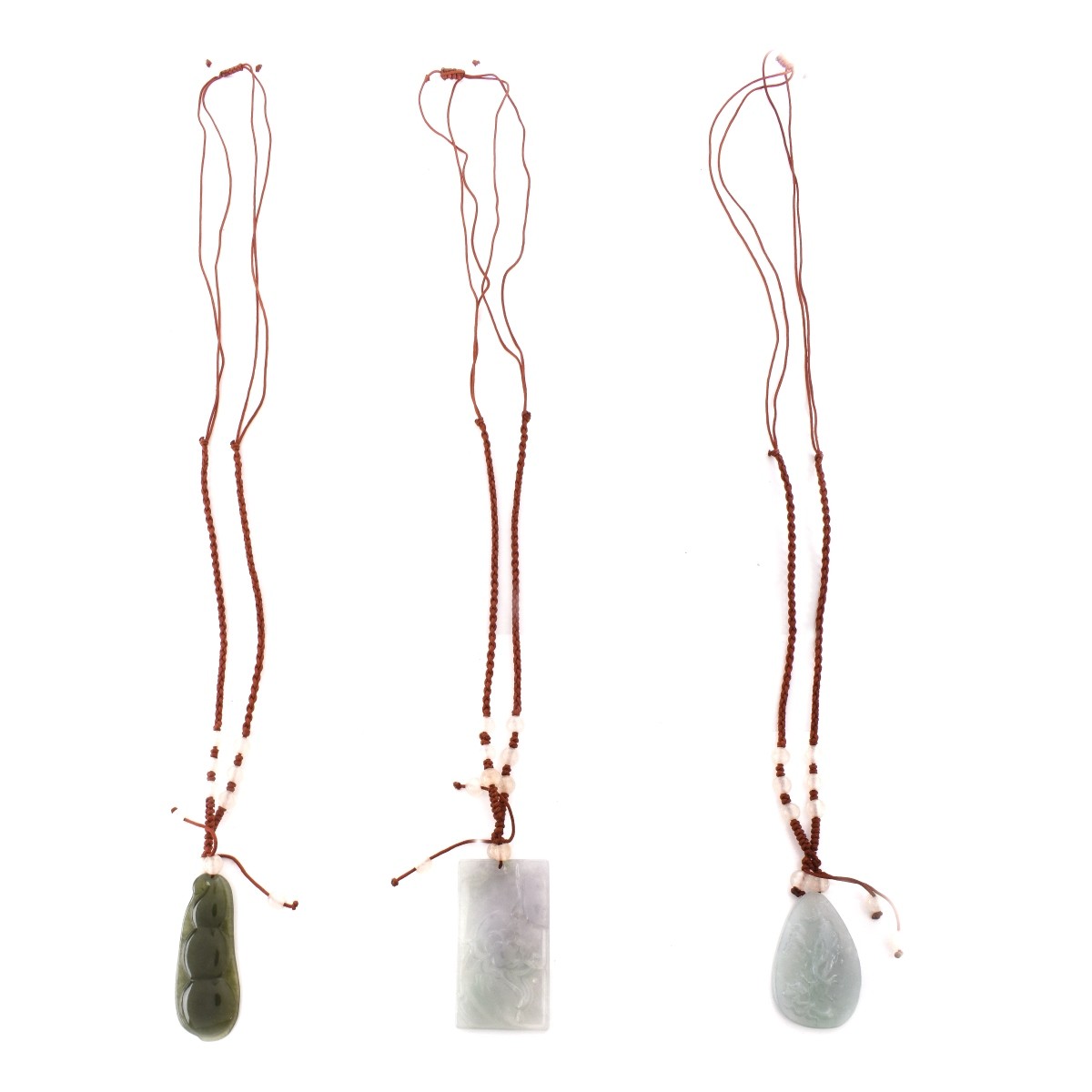 Three Hardstone Jadeite Pendant Necklaces