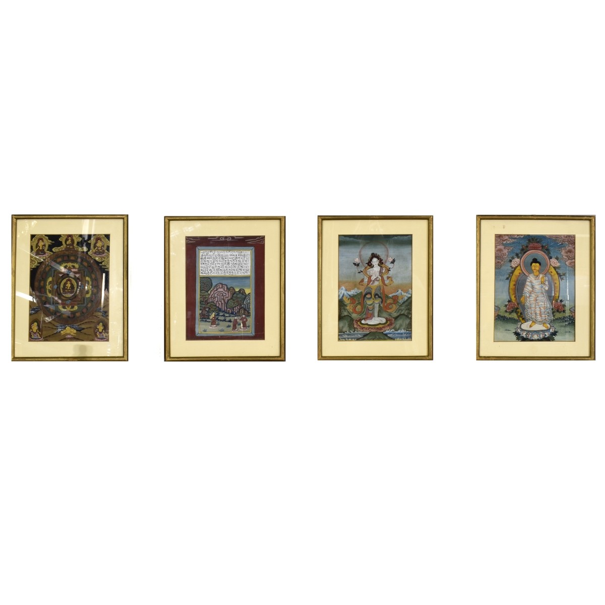 Four Framed Buddhist Thangka Paintings