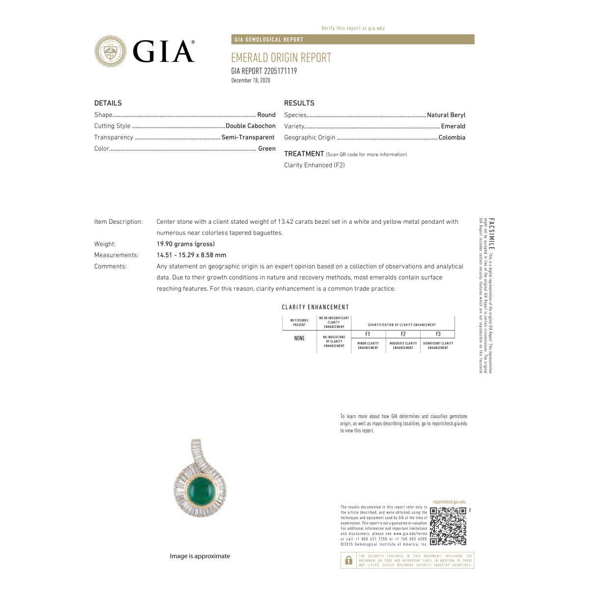 GIA Emerald, Diamond and 18K Pendant