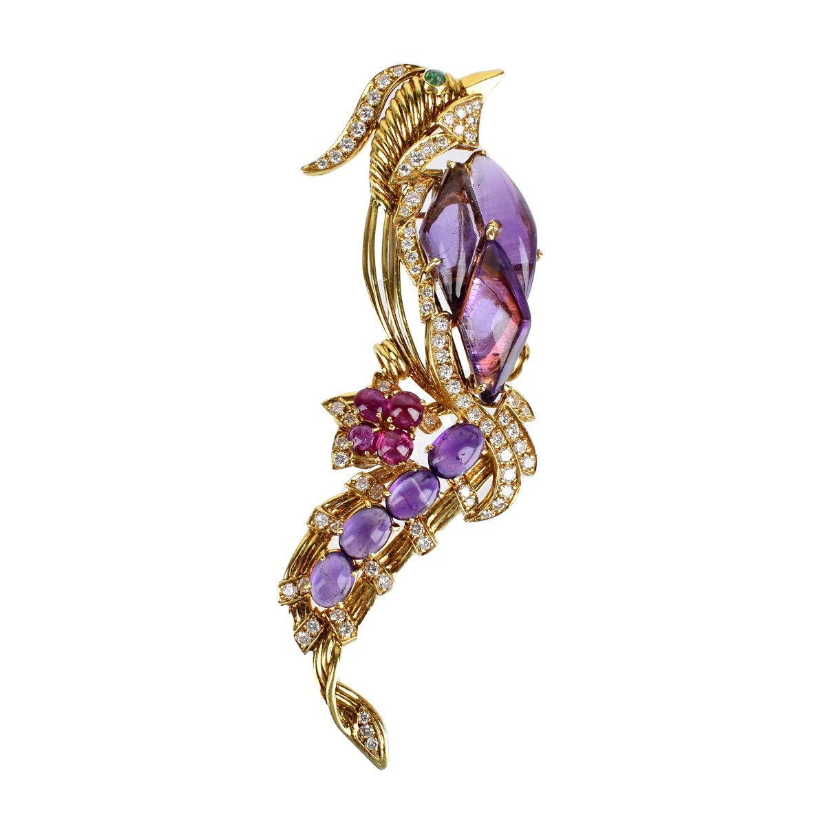 French Gemstone and 18K Brooch