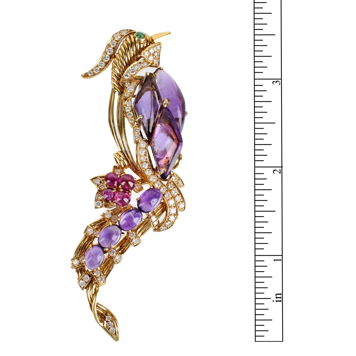 French Gemstone and 18K Brooch