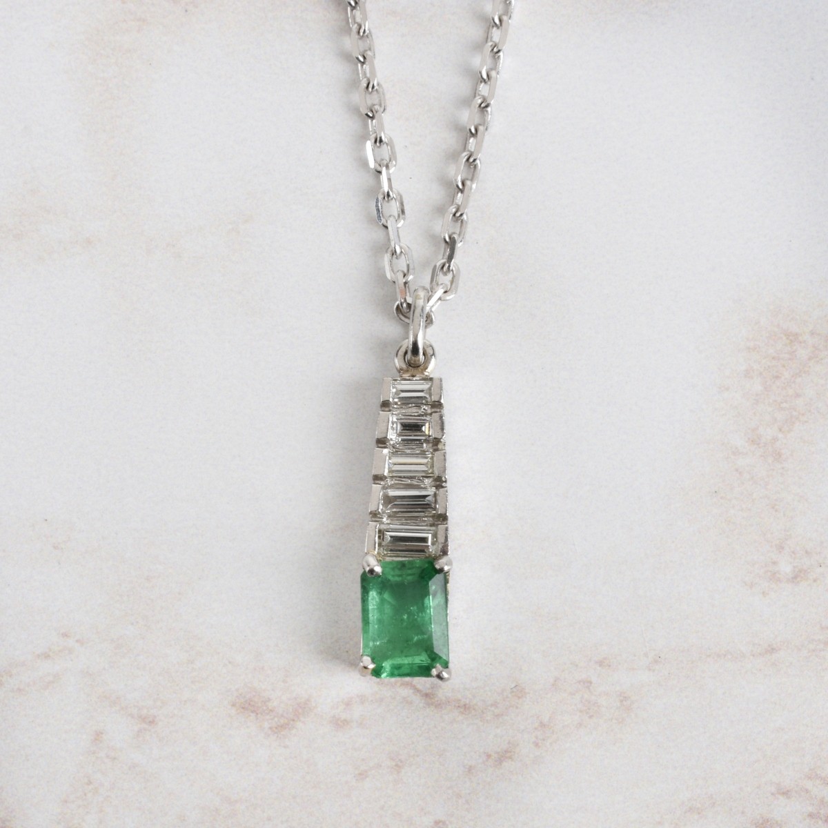 Emerald, Diamond and Platinum Pendant