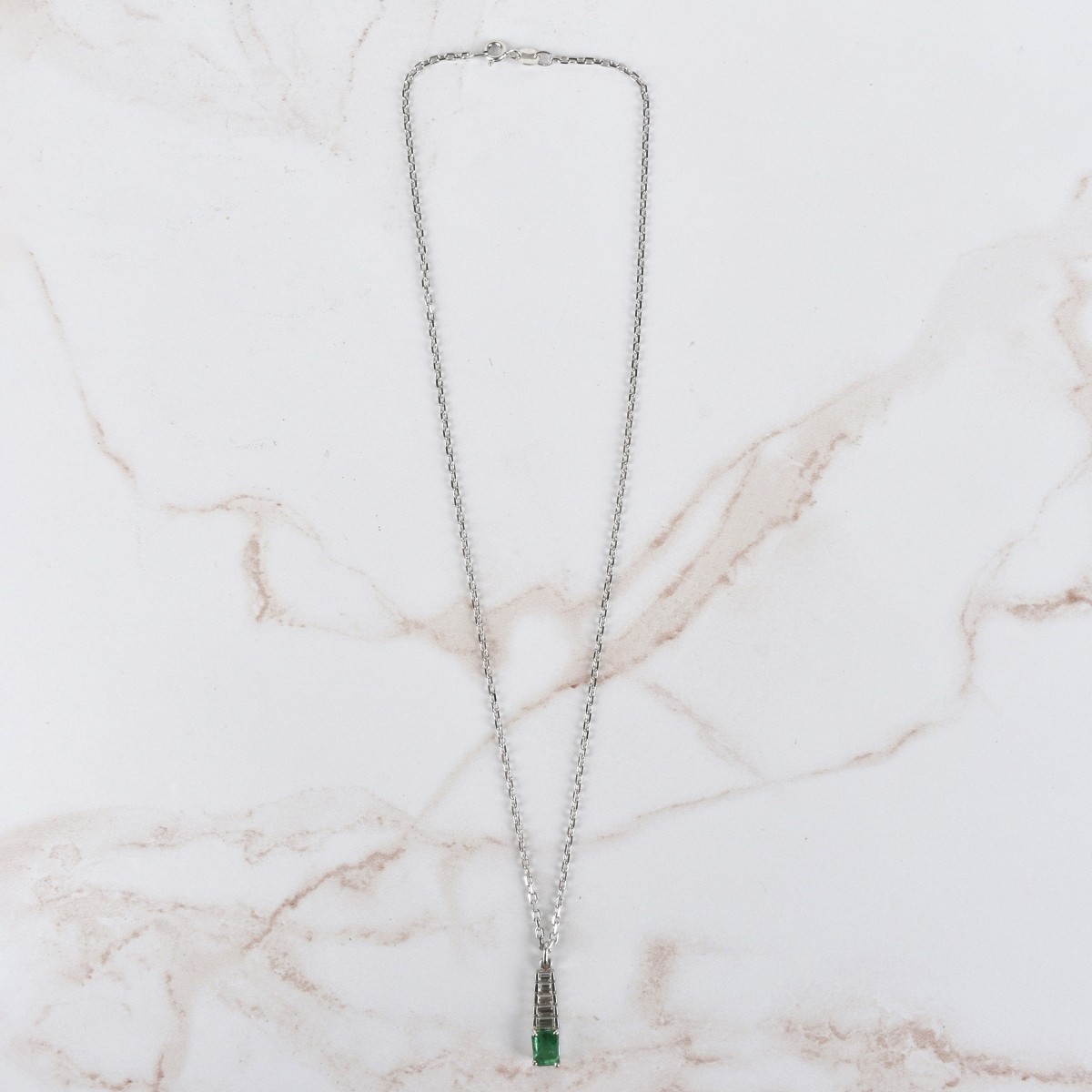 Emerald, Diamond and Platinum Pendant