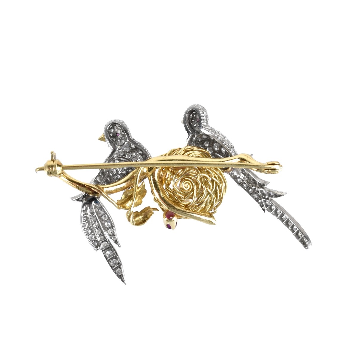 French Diamond, Platinum and 18K Bird Brooch