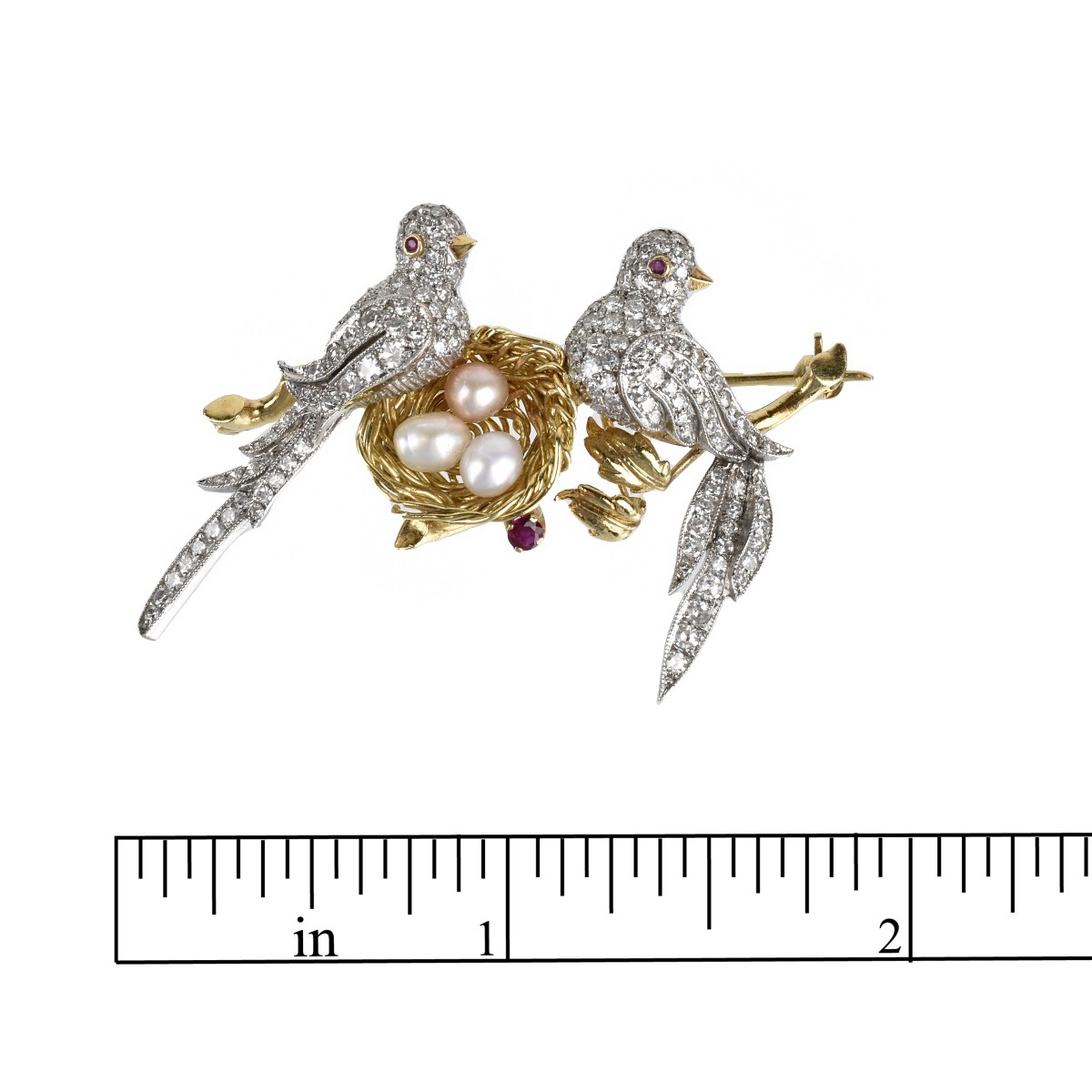 French Diamond, Platinum and 18K Bird Brooch