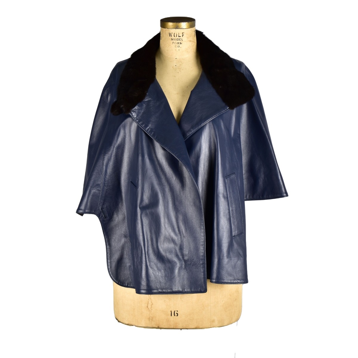 Italian Blue Leather Cape w/ Sable Collar