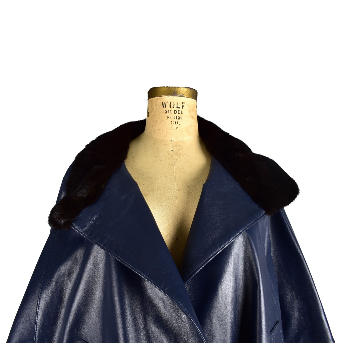 Italian Blue Leather Cape w/ Sable Collar