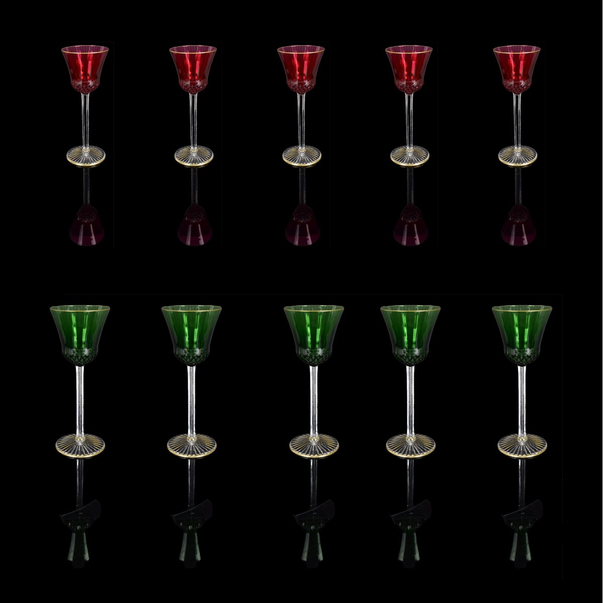 St. Louis Emerald Color Hock Wine Stems