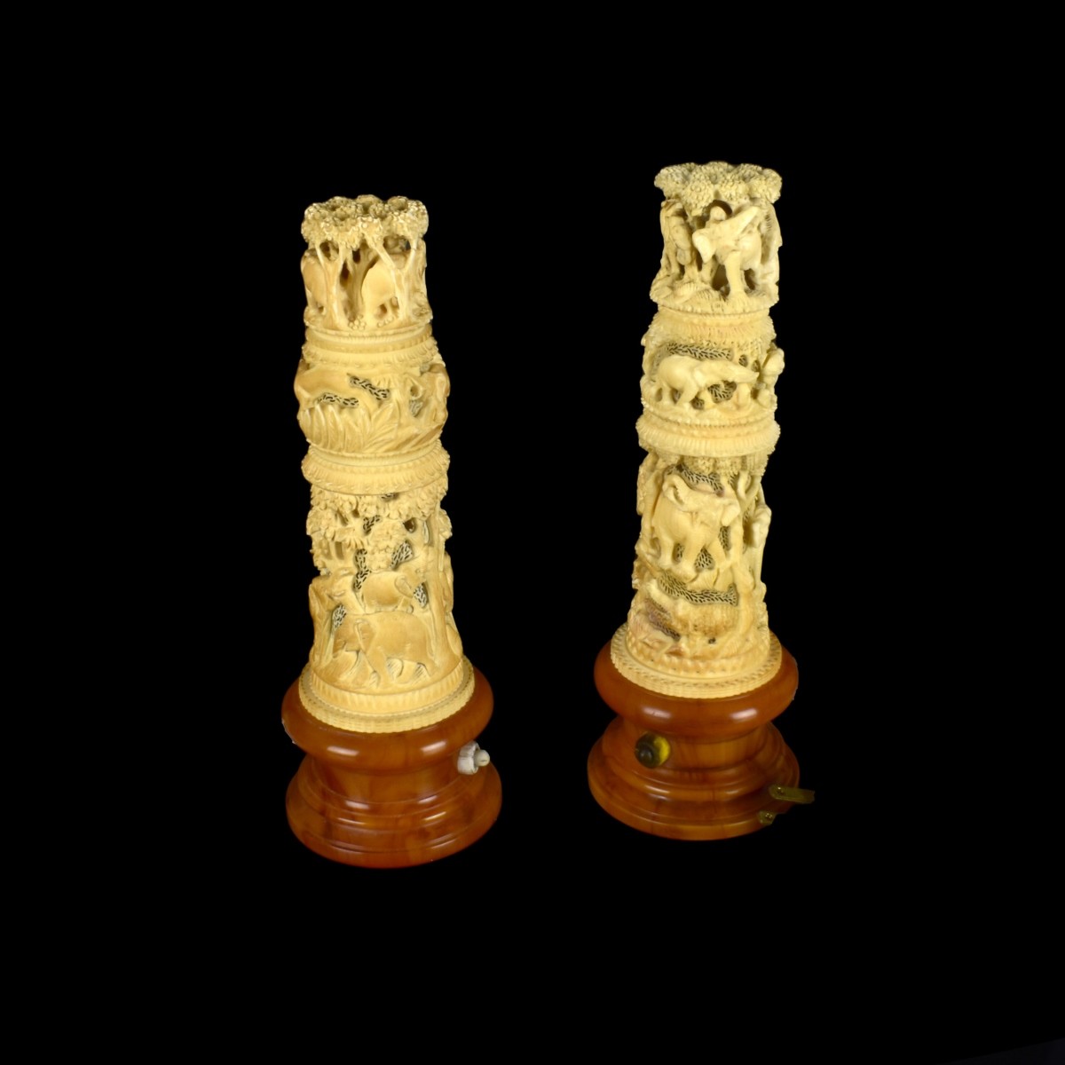 Pair of Fine African Carved Lamps