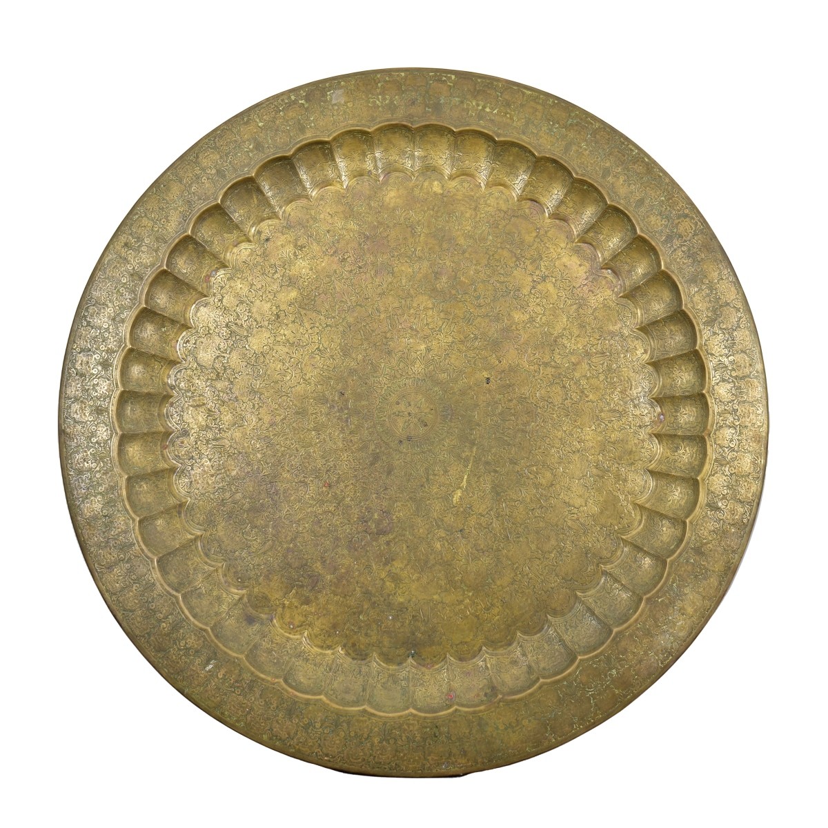 Large Indian Etched Brass Charger