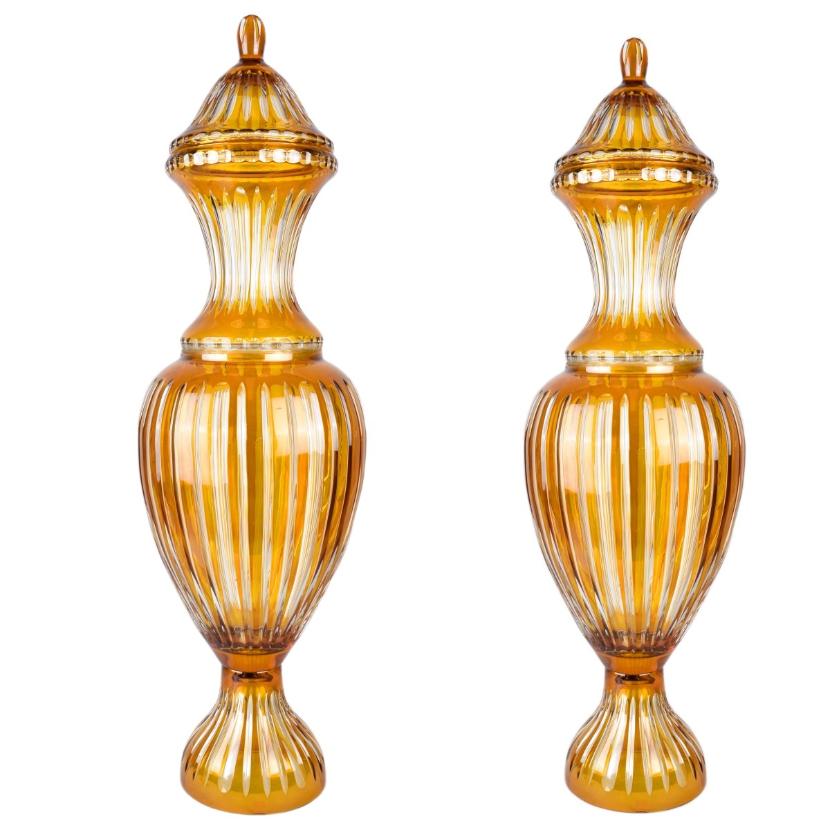 Pair of Bohemian Amber Covered Urns