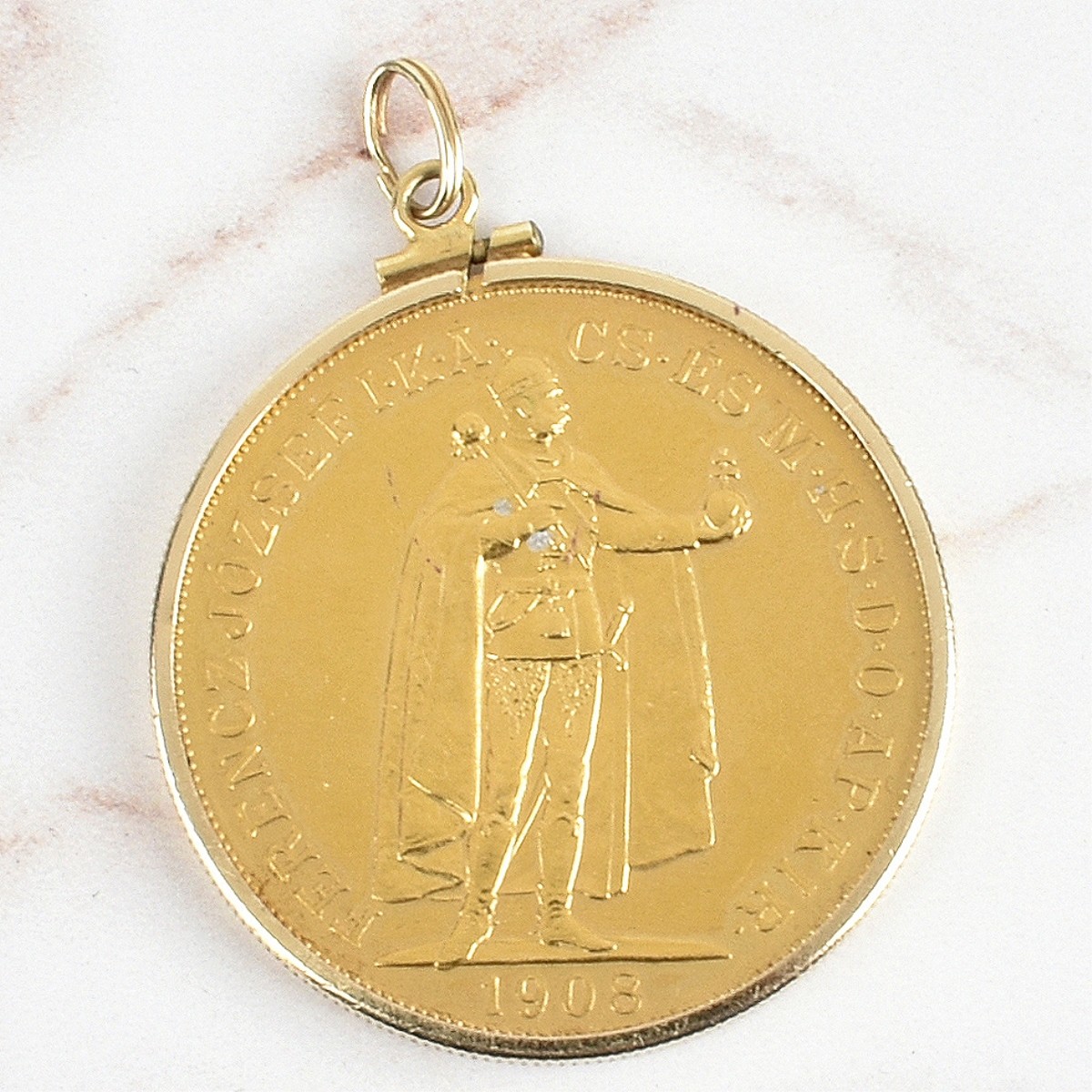 1908 Hungarian 100 Korona Gold Coin / Pendant