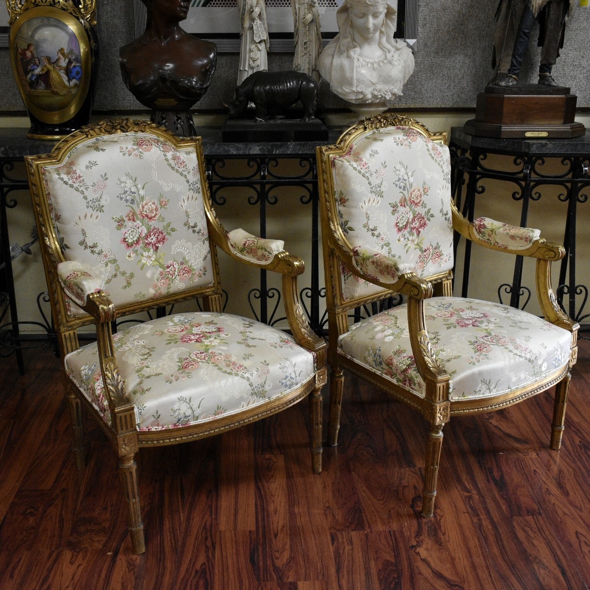 Pair of Louis XVI Style Arm Chairs