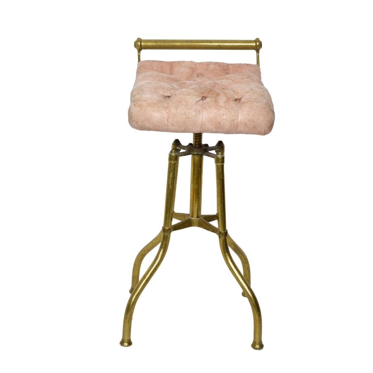 Vintage Brass Upholstered Stool