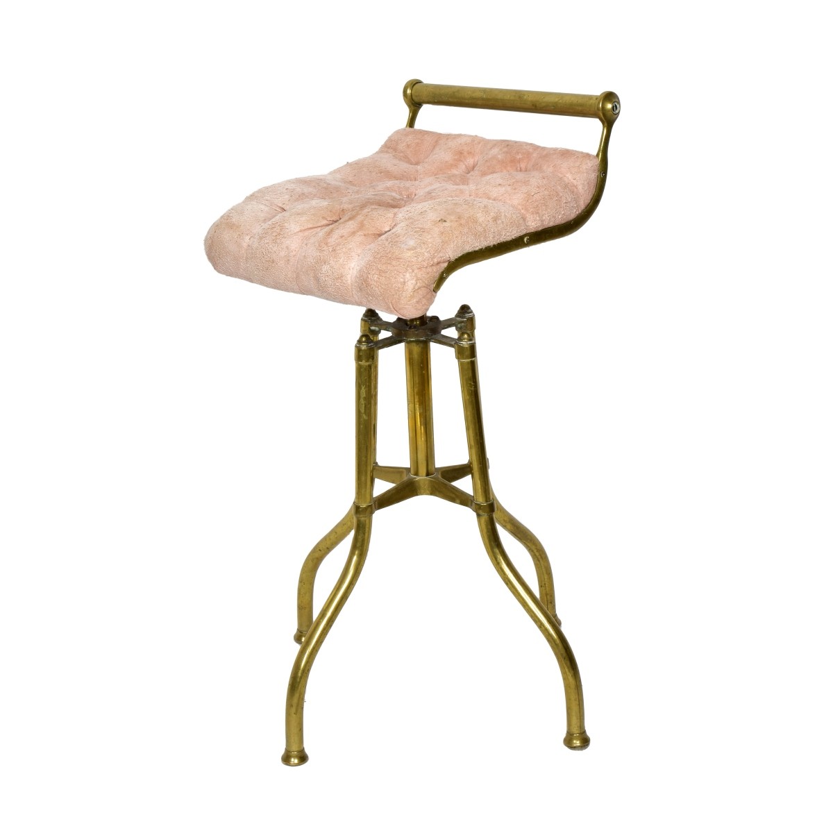 Vintage Brass Upholstered Stool