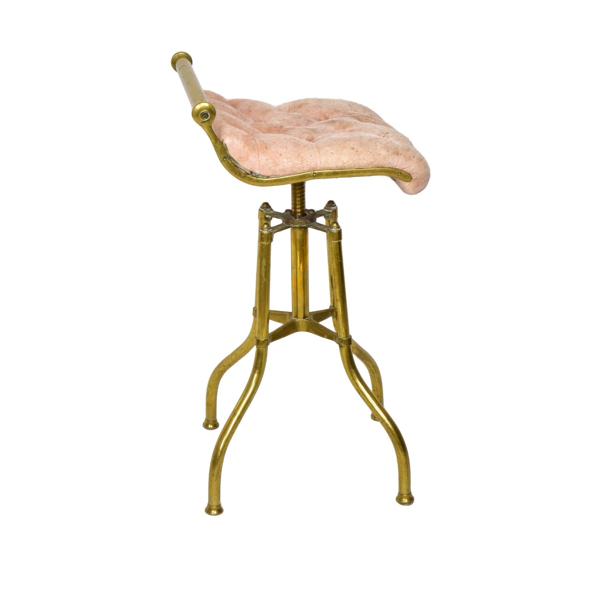 Vintage Brass Upholstered Stool