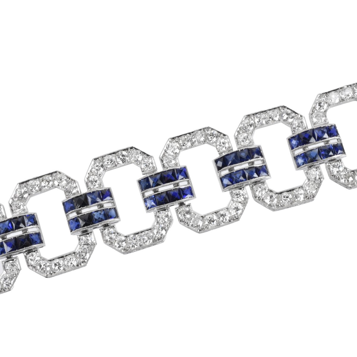 Deco Diamond, Sapphire and Platinum Bracelet