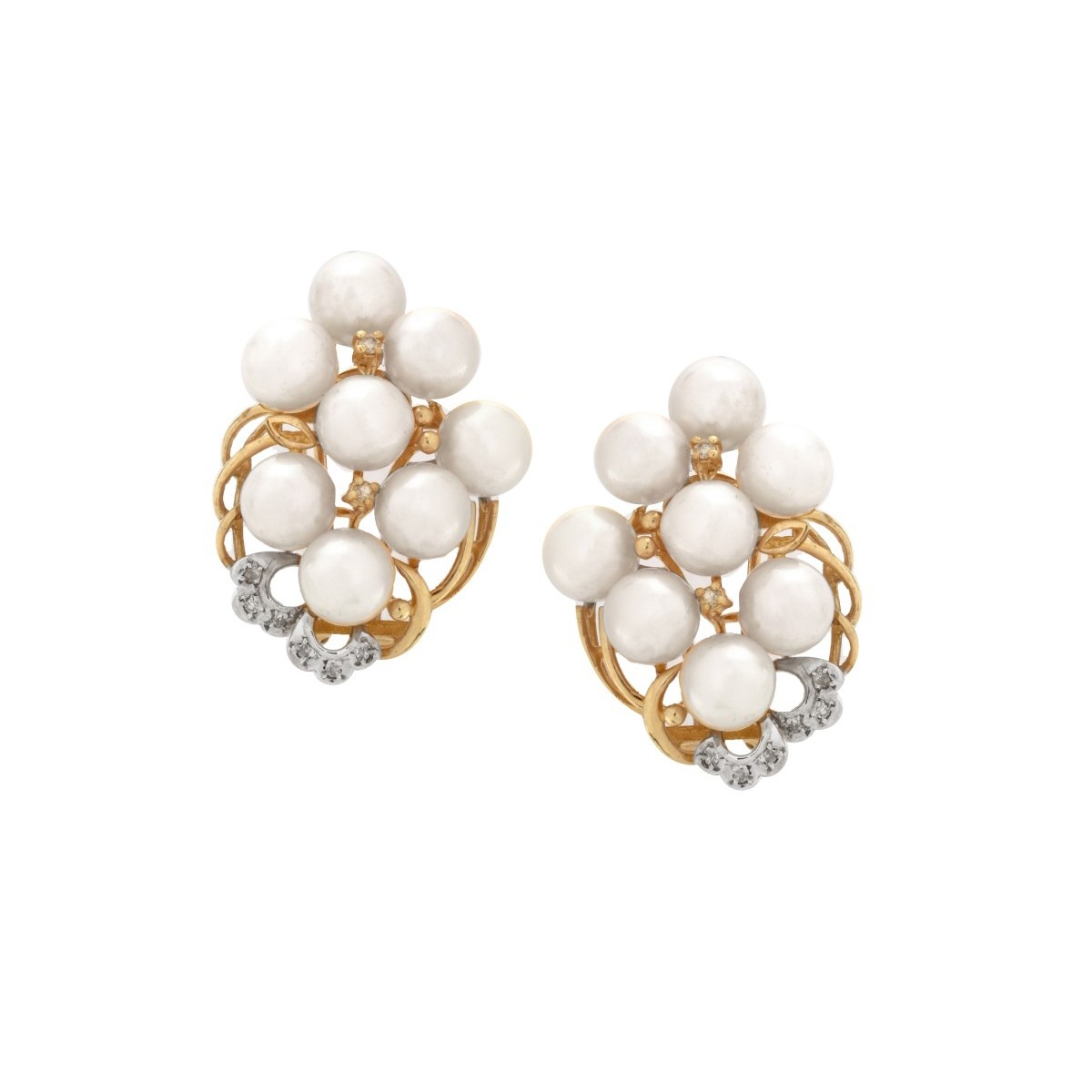 Pearl, Diamond and 14K Earrings