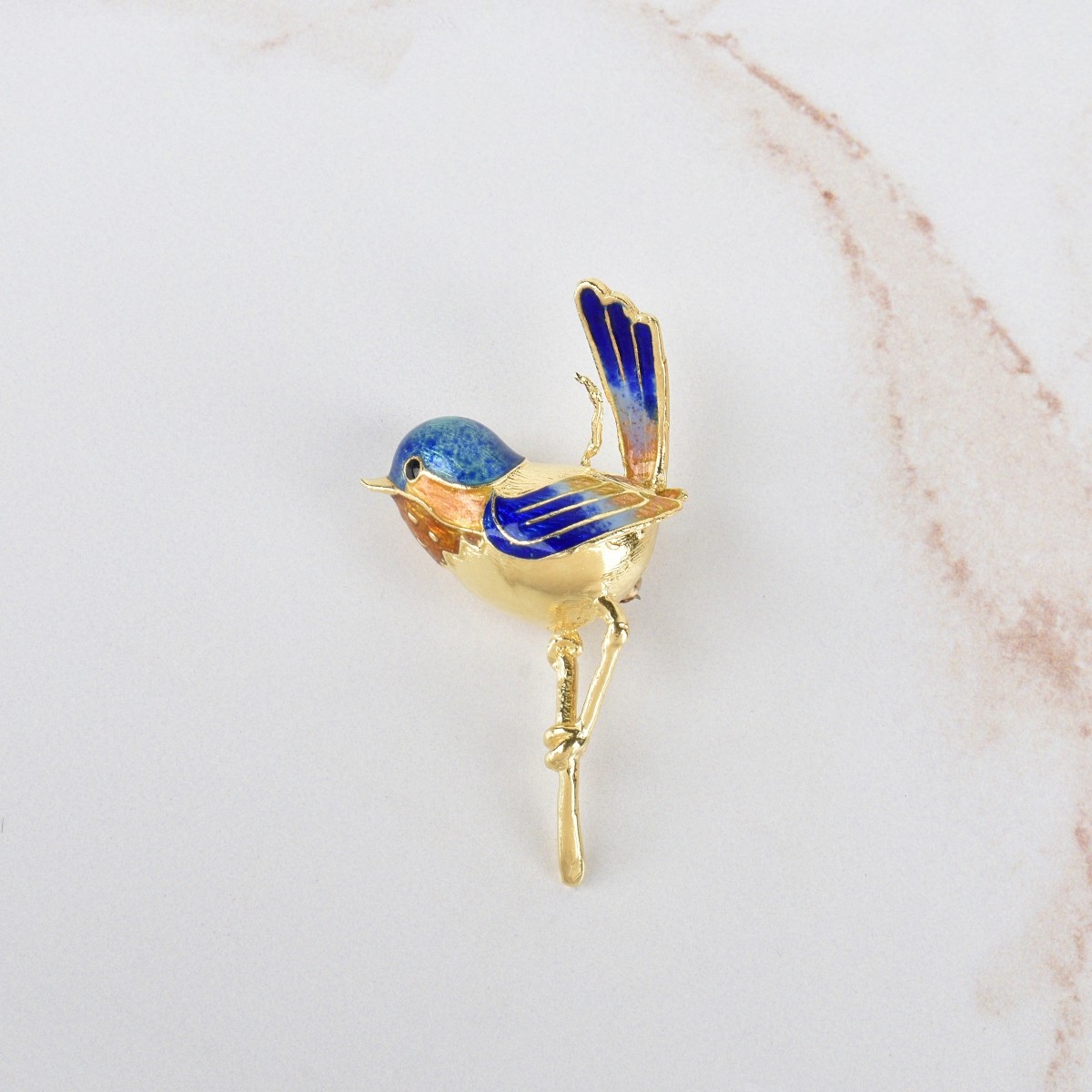 14K and Enamel Bird Brooch