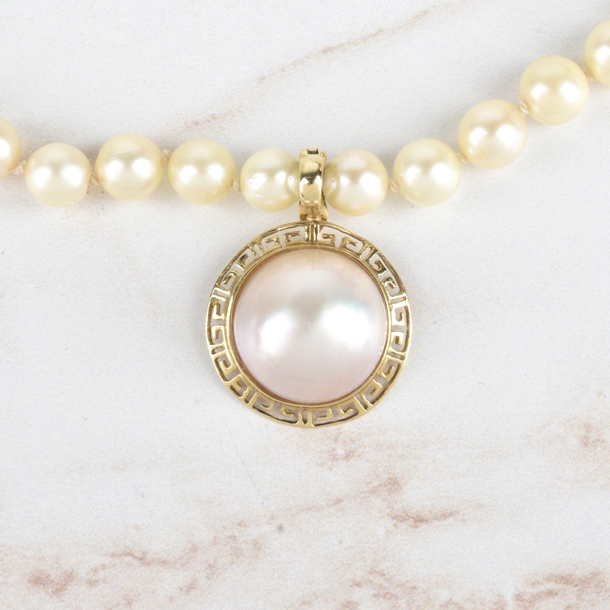 Pearl and 14K Pendant Necklace