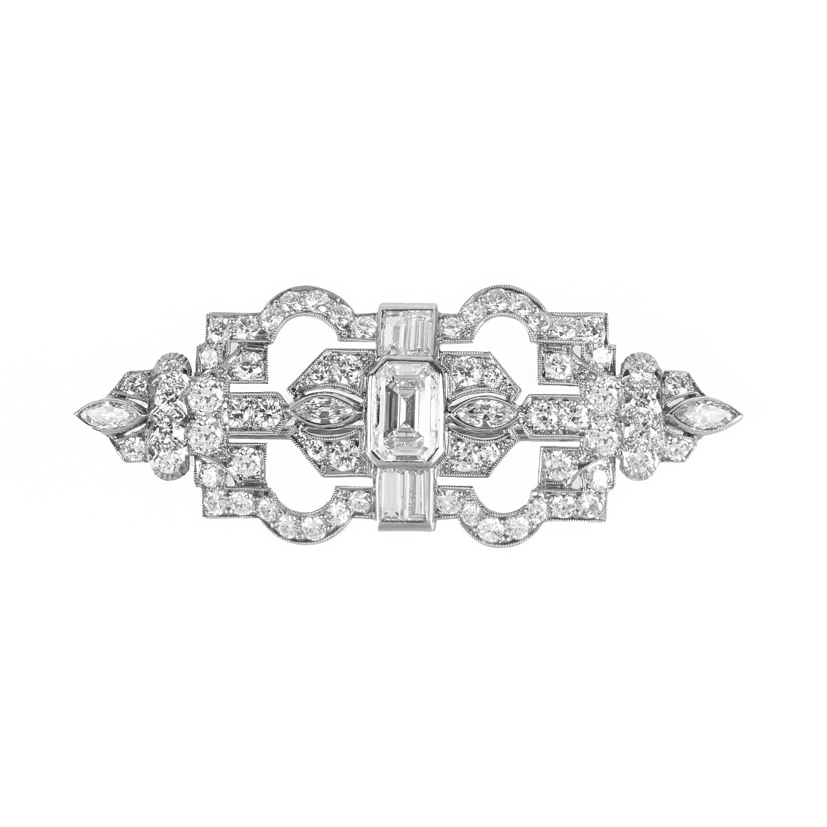 Deco Diamond and Platinum Brooch.