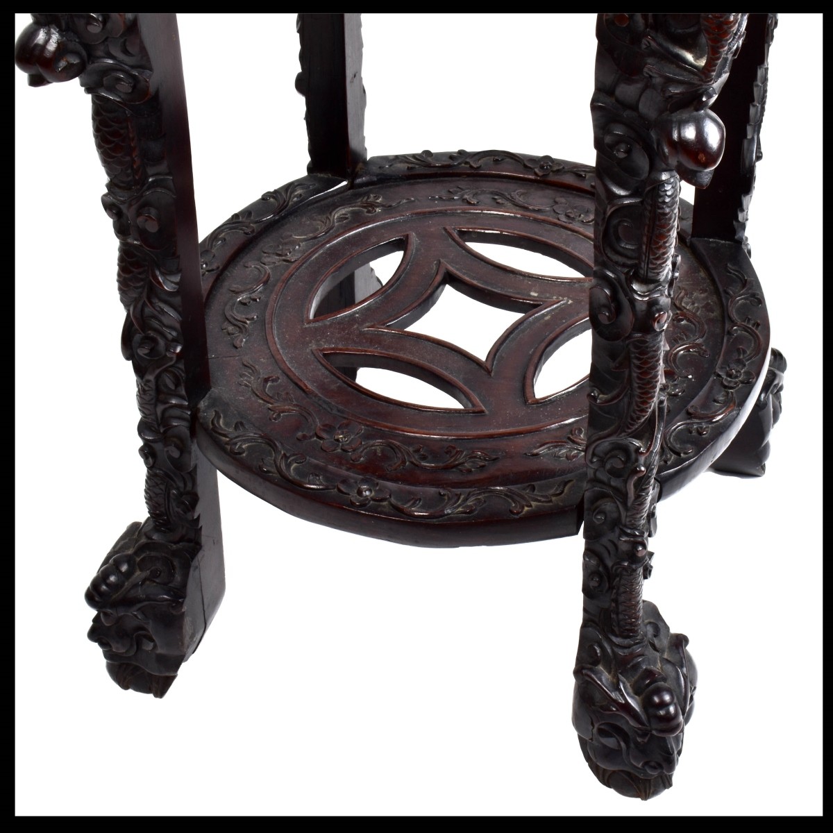 Chinese Carved Hardwood Marble Top Stand