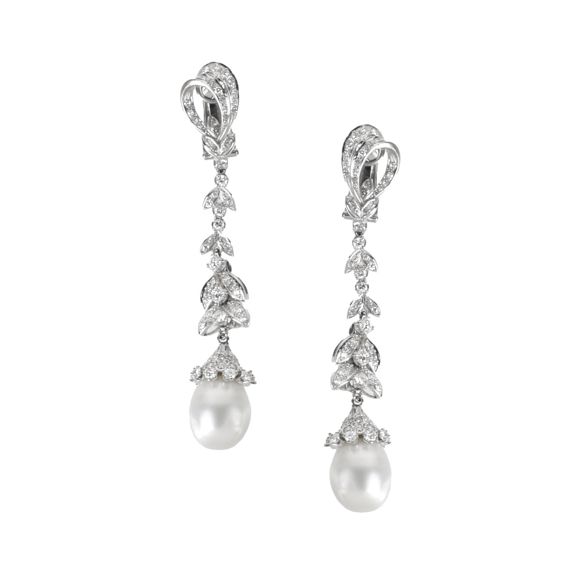 Pearl, Diamond and Platinum Earrings