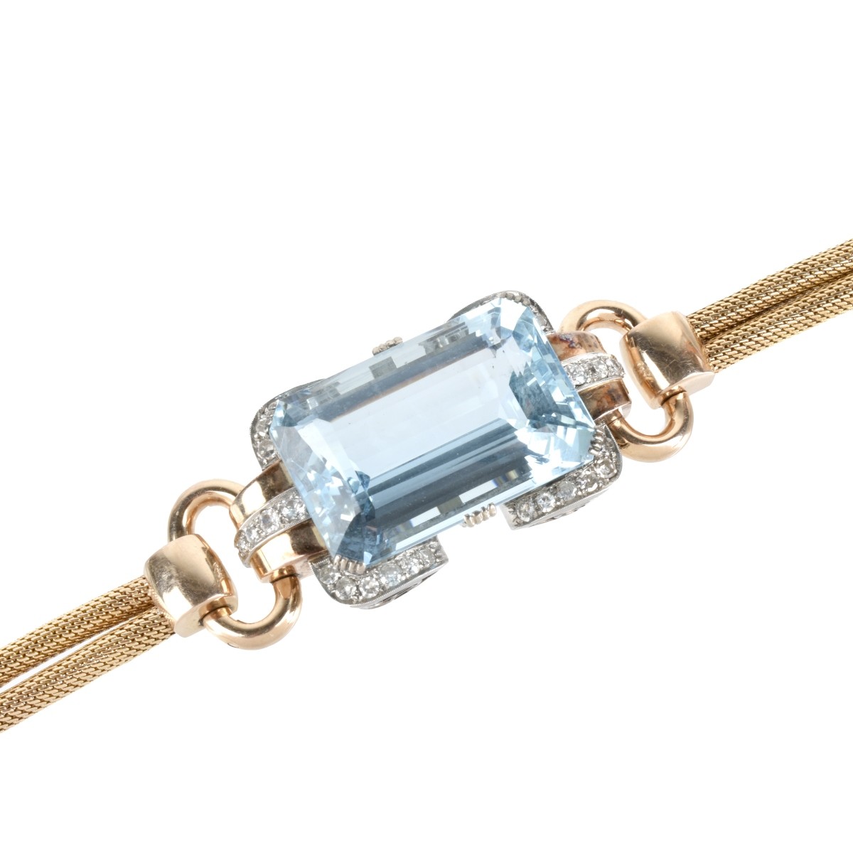 Retro Aquamarine, Diamond and 18K Bracelet