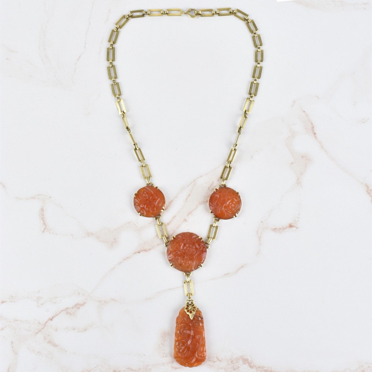 Antique Carnelian and 14K Necklace