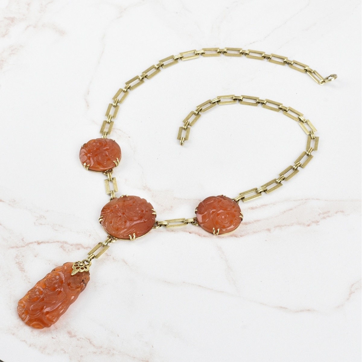 Antique Carnelian and 14K Necklace