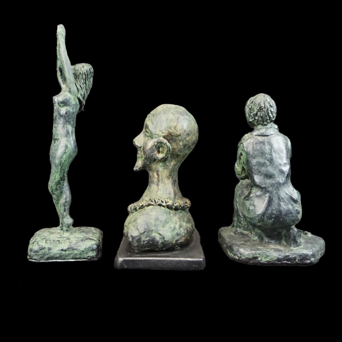 Three Terracotta Figural Sculptures Two Signed