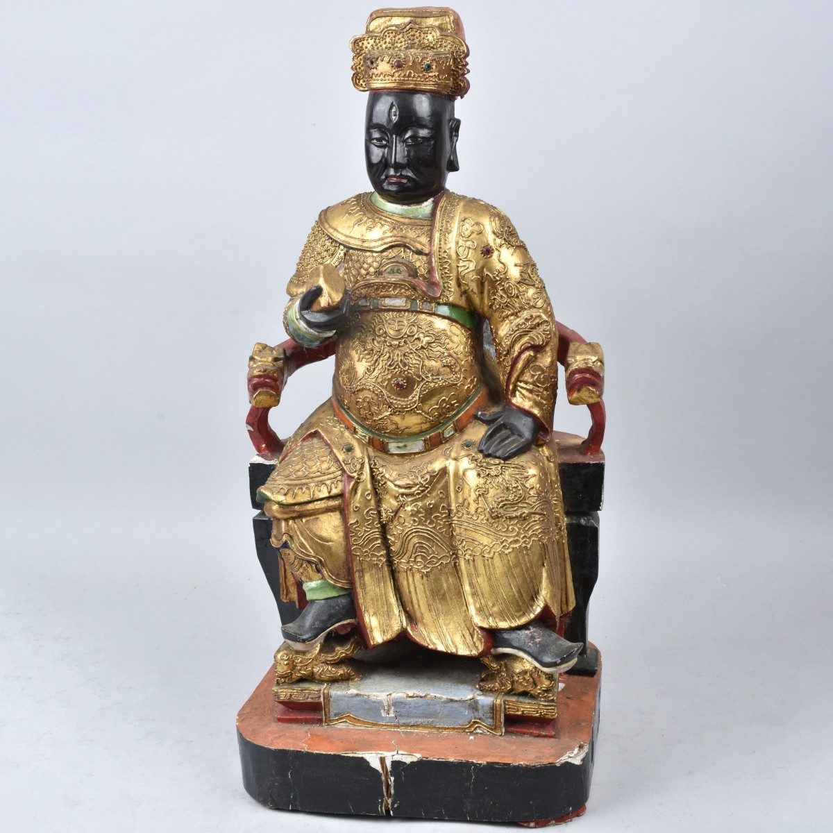 Chinese Seated Emperor Carved Temple Figure