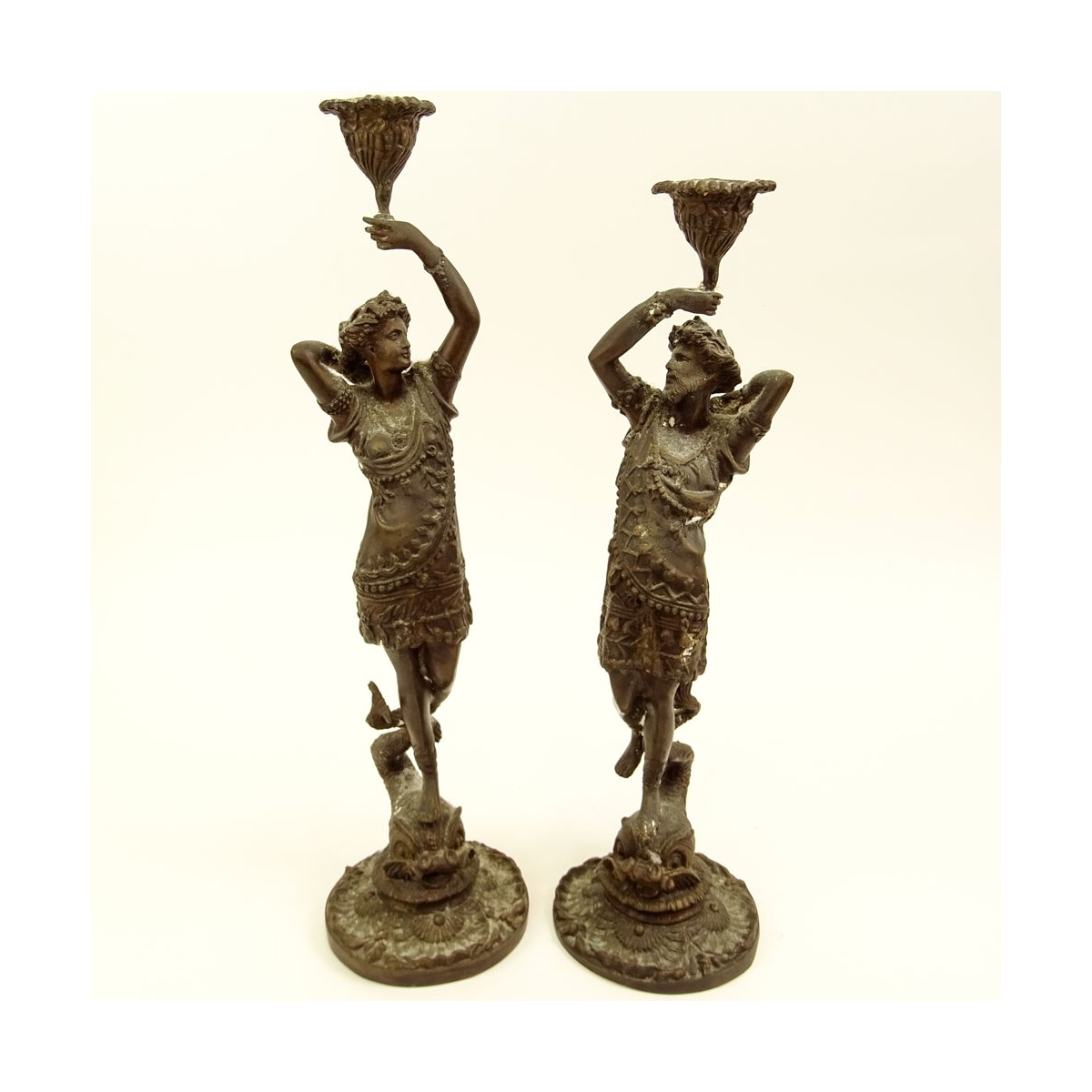 Pr Female Figural Candlesticks