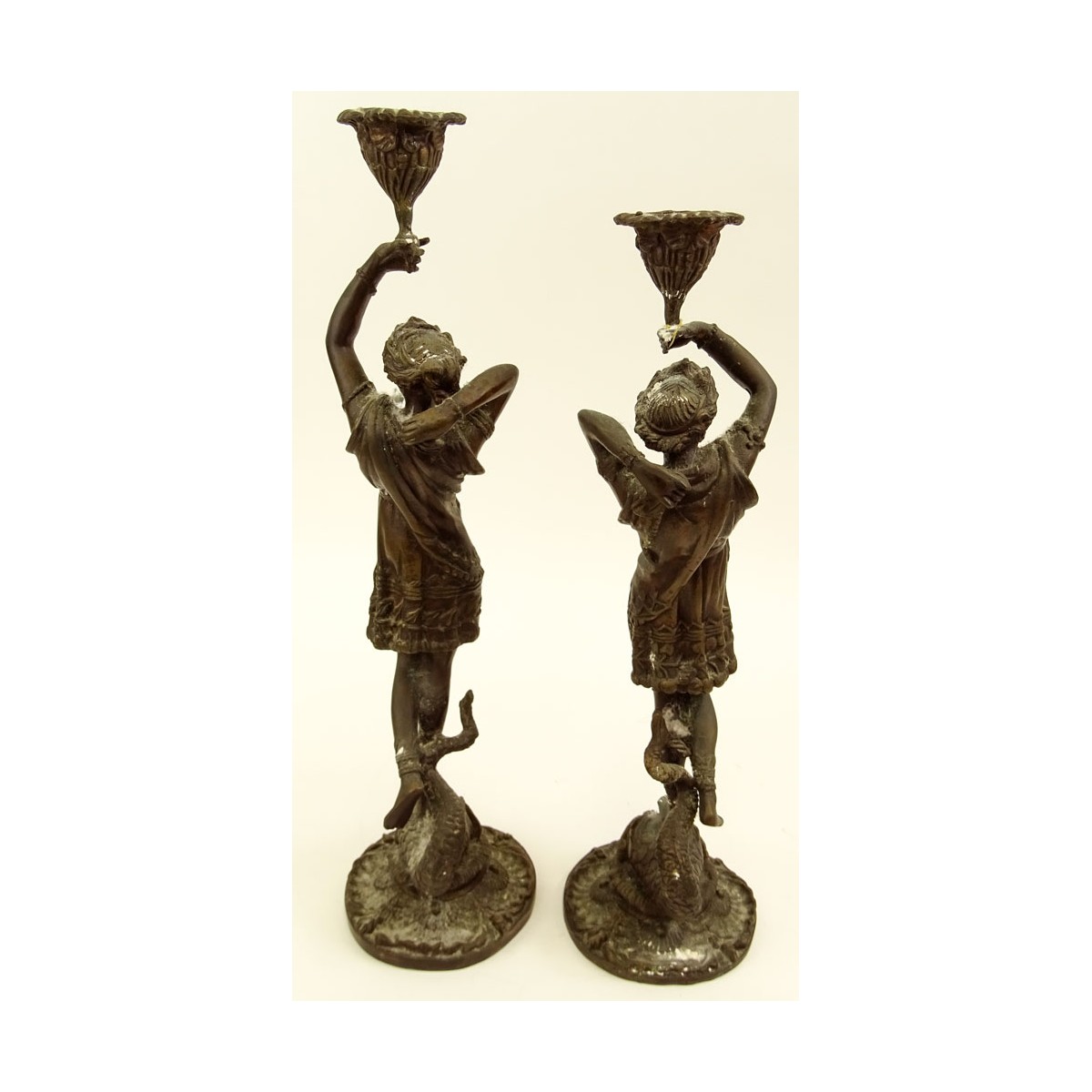 Pr Female Figural Candlesticks