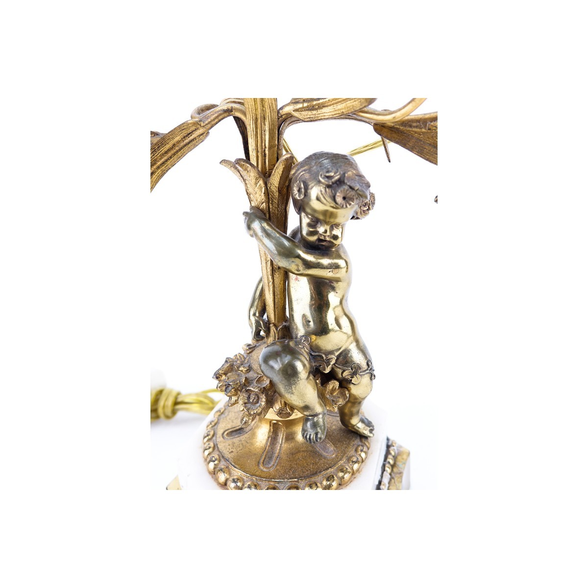 Pr Gilt Brass Putti & Lilies Two light Candelabras