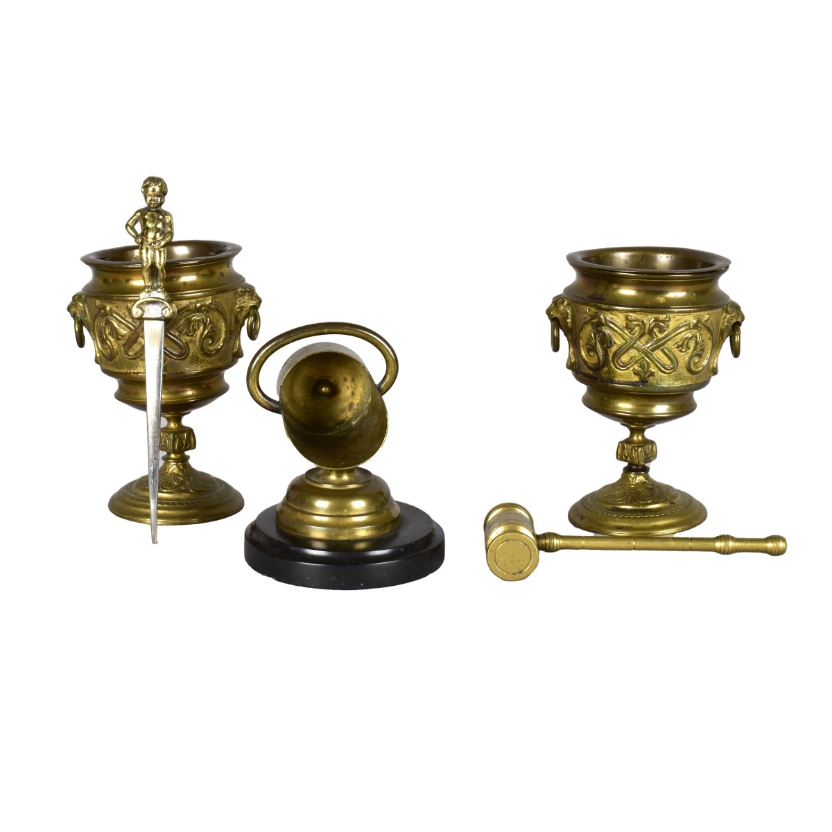 Five Vintage Brass Desk Tableware