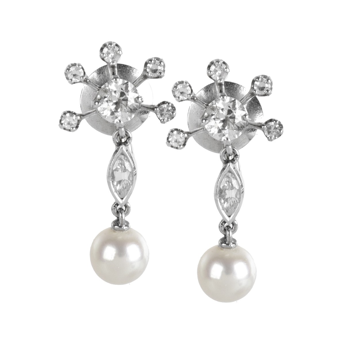 Diamond, Pearl and Platinum Earrings