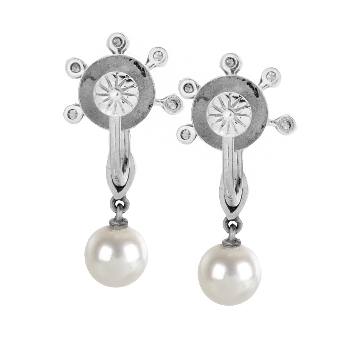 Diamond, Pearl and Platinum Earrings