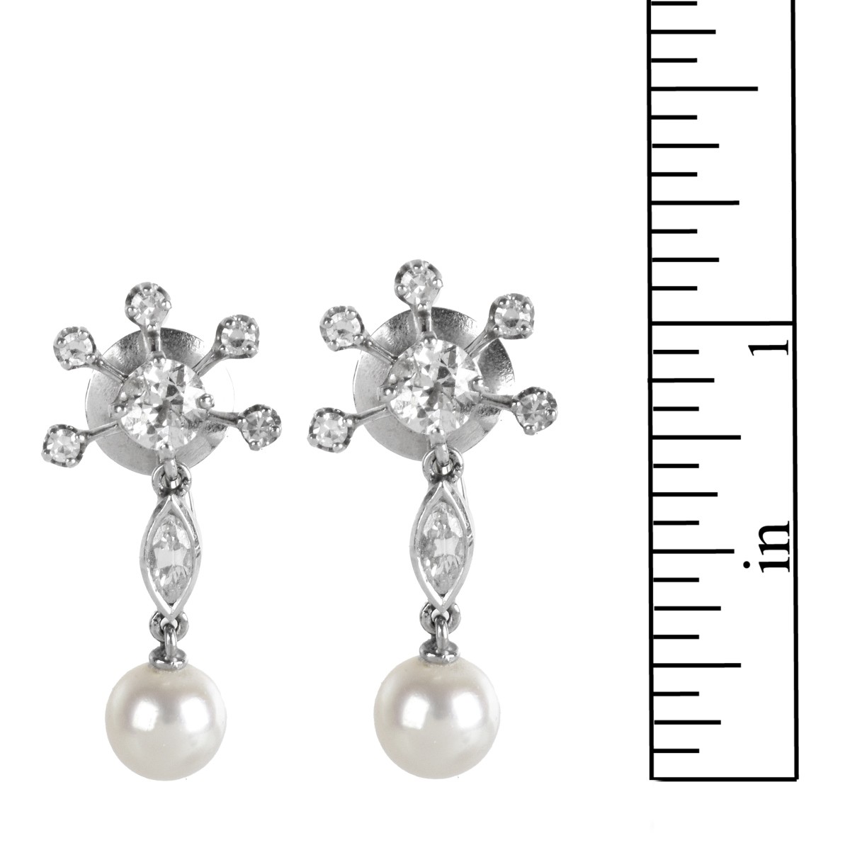 Diamond, Pearl and Platinum Earrings