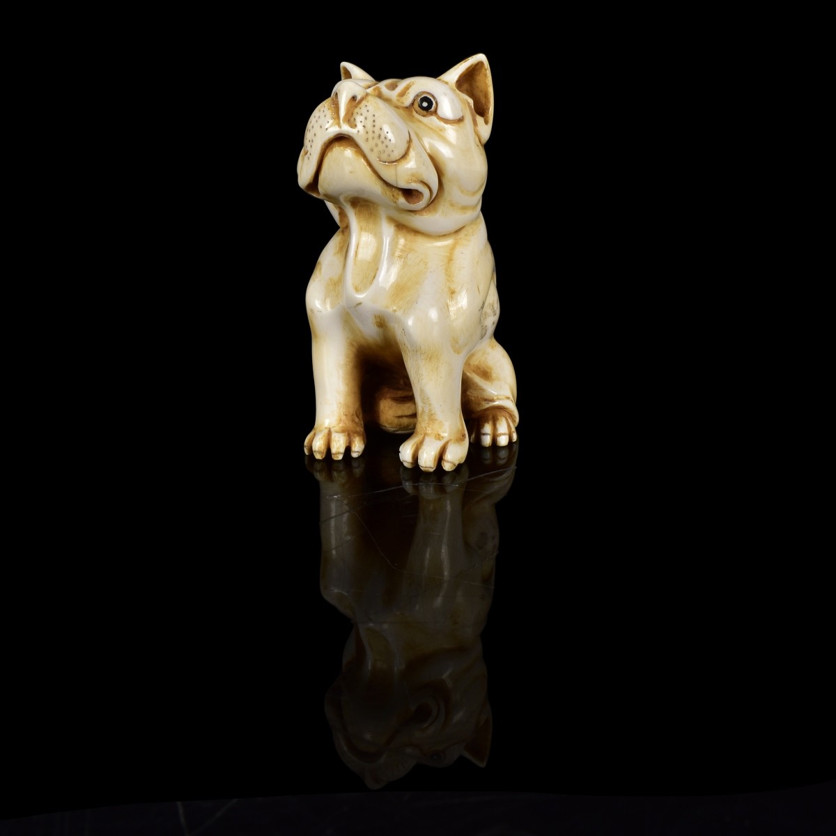 Antique Japanese Carved Bulldog Figurine