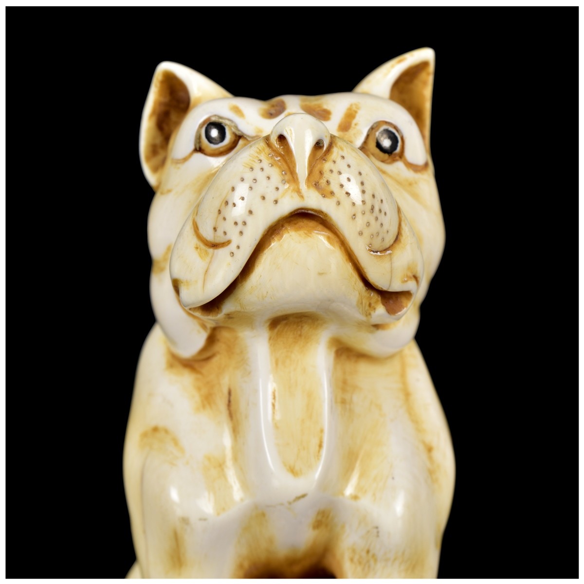 Antique Japanese Carved Bulldog Figurine