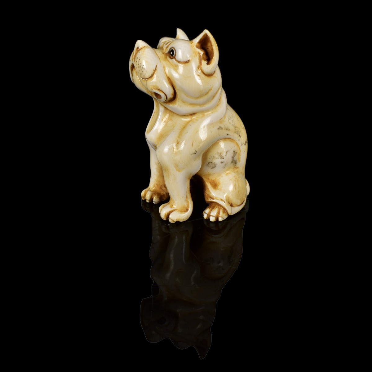 Antique Japanese Carved Bulldog Figurine