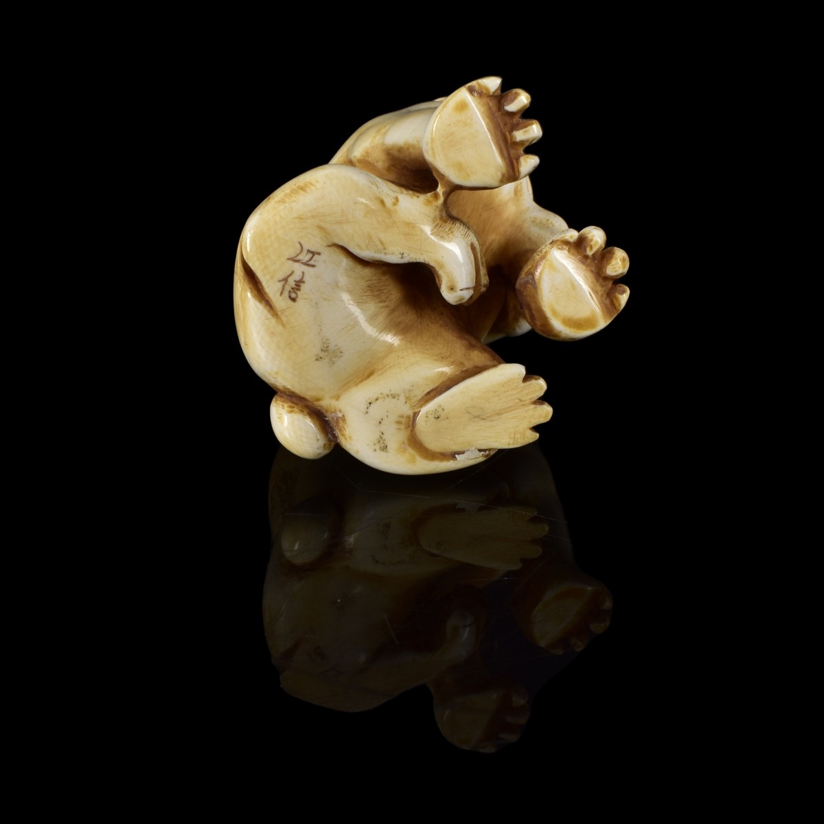 Antique Japanese Carved Bulldog Figurine