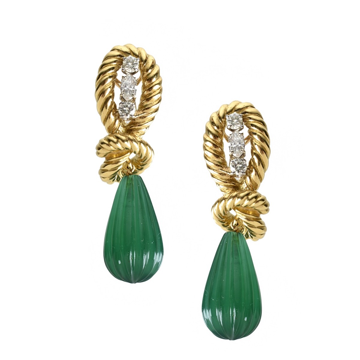 Chrysoprase, Diamond and 18K Earrings