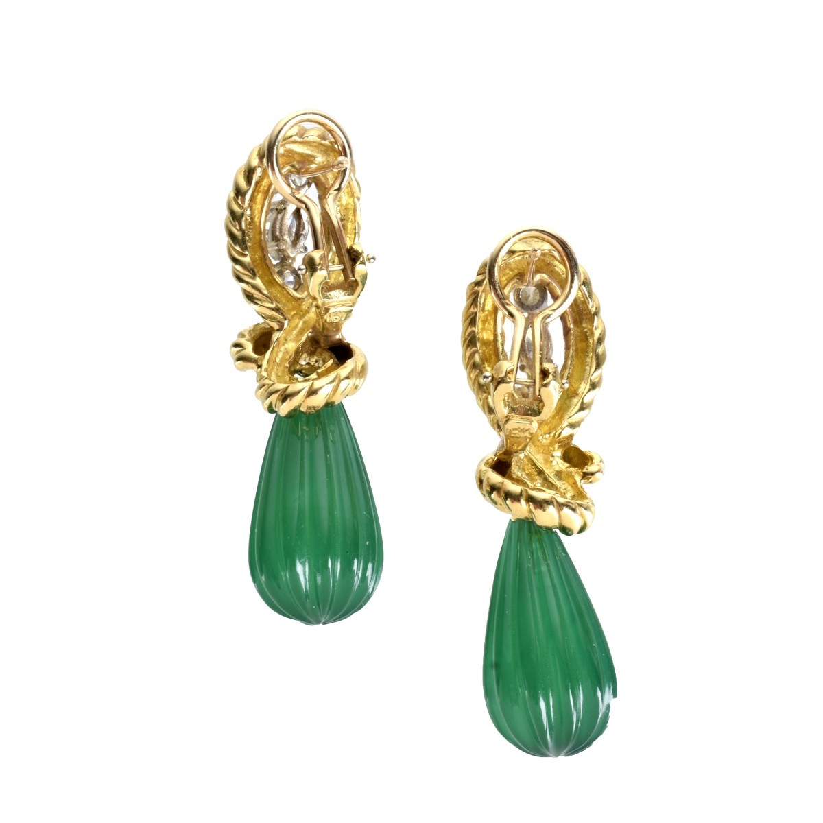 Chrysoprase, Diamond and 18K Earrings