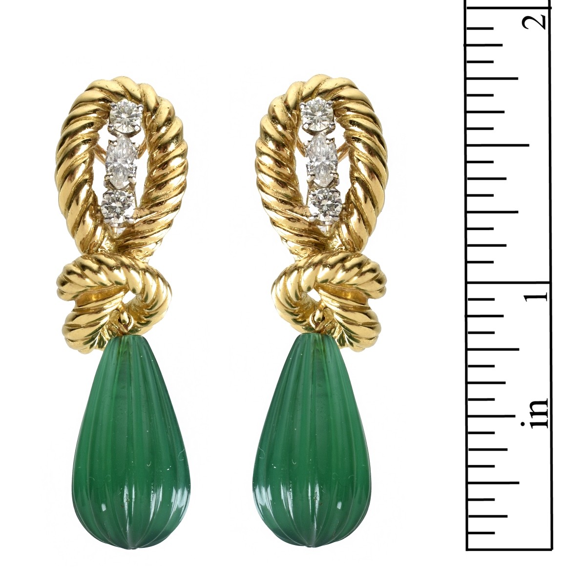 Chrysoprase, Diamond and 18K Earrings