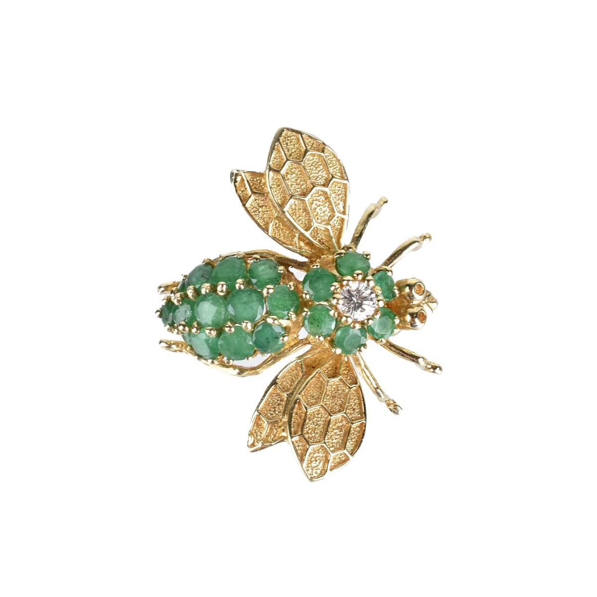 Emerald, Diamond and 14K Fly Brooch