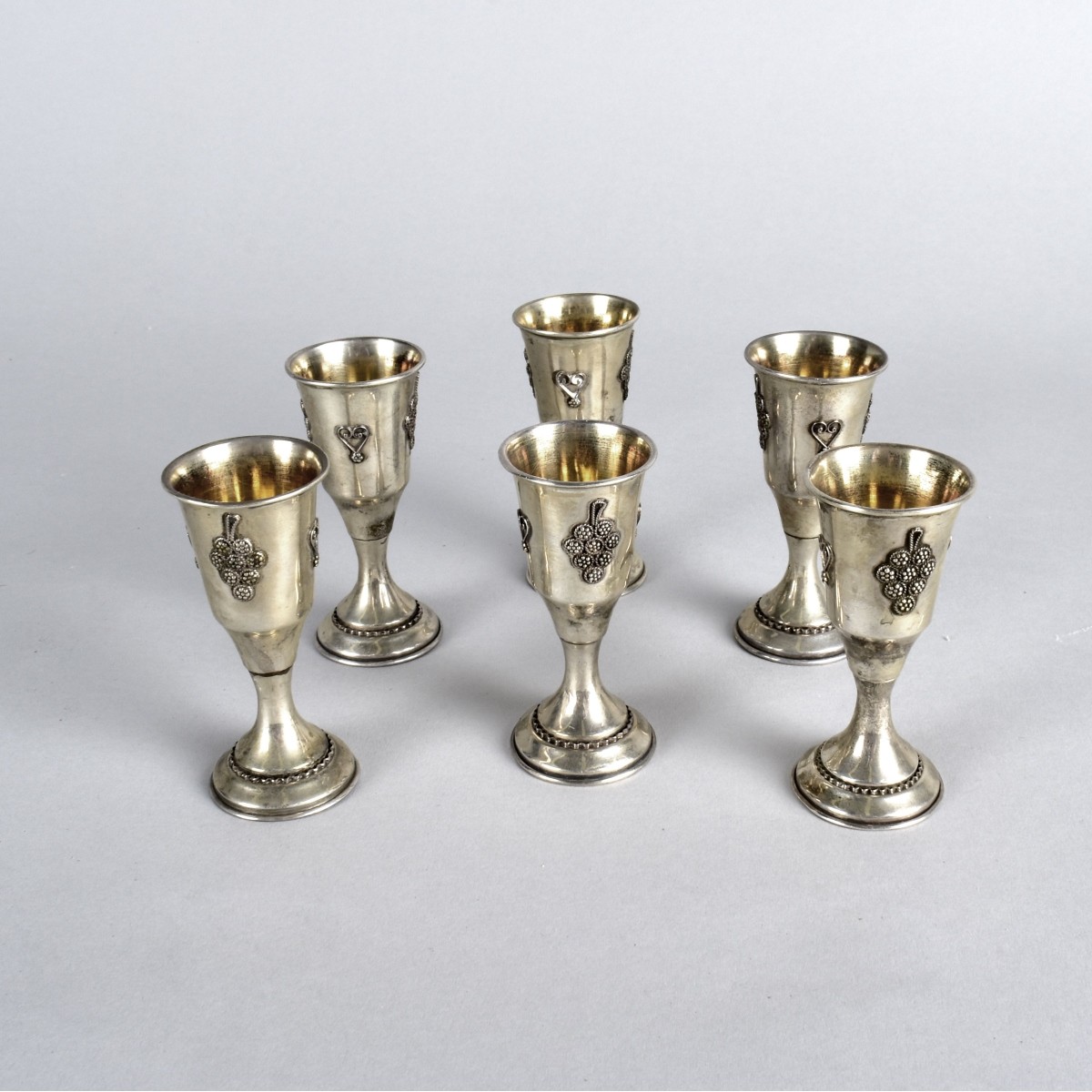 Six Vintage Judaica Sterling Kiddush Cups