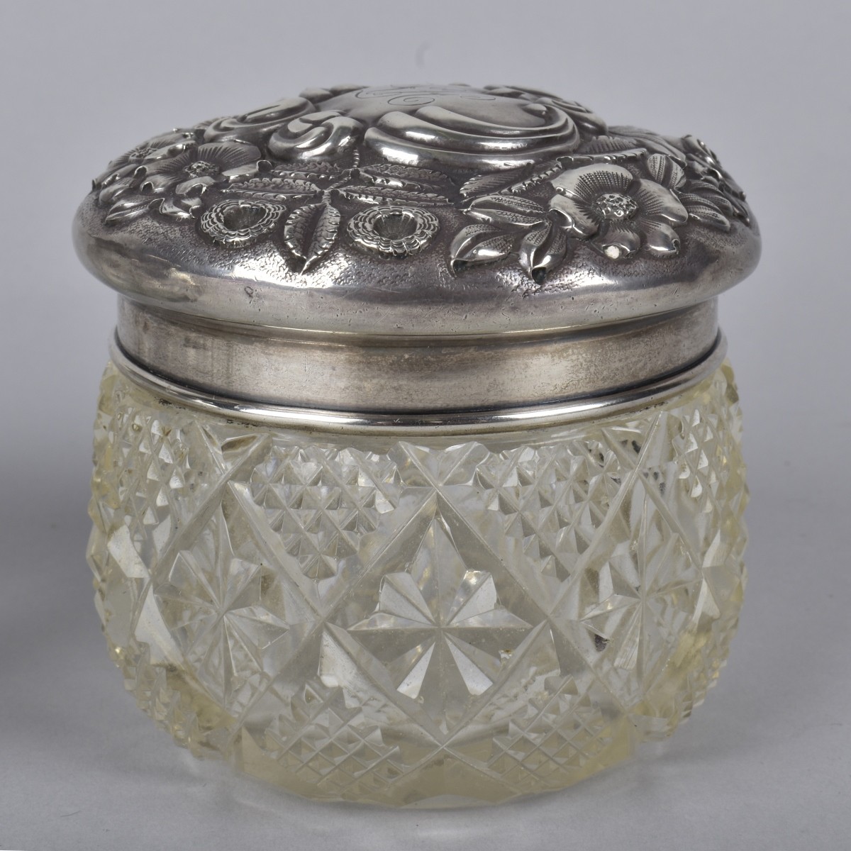 Two Vintage Sterling & Glass Powder Jars