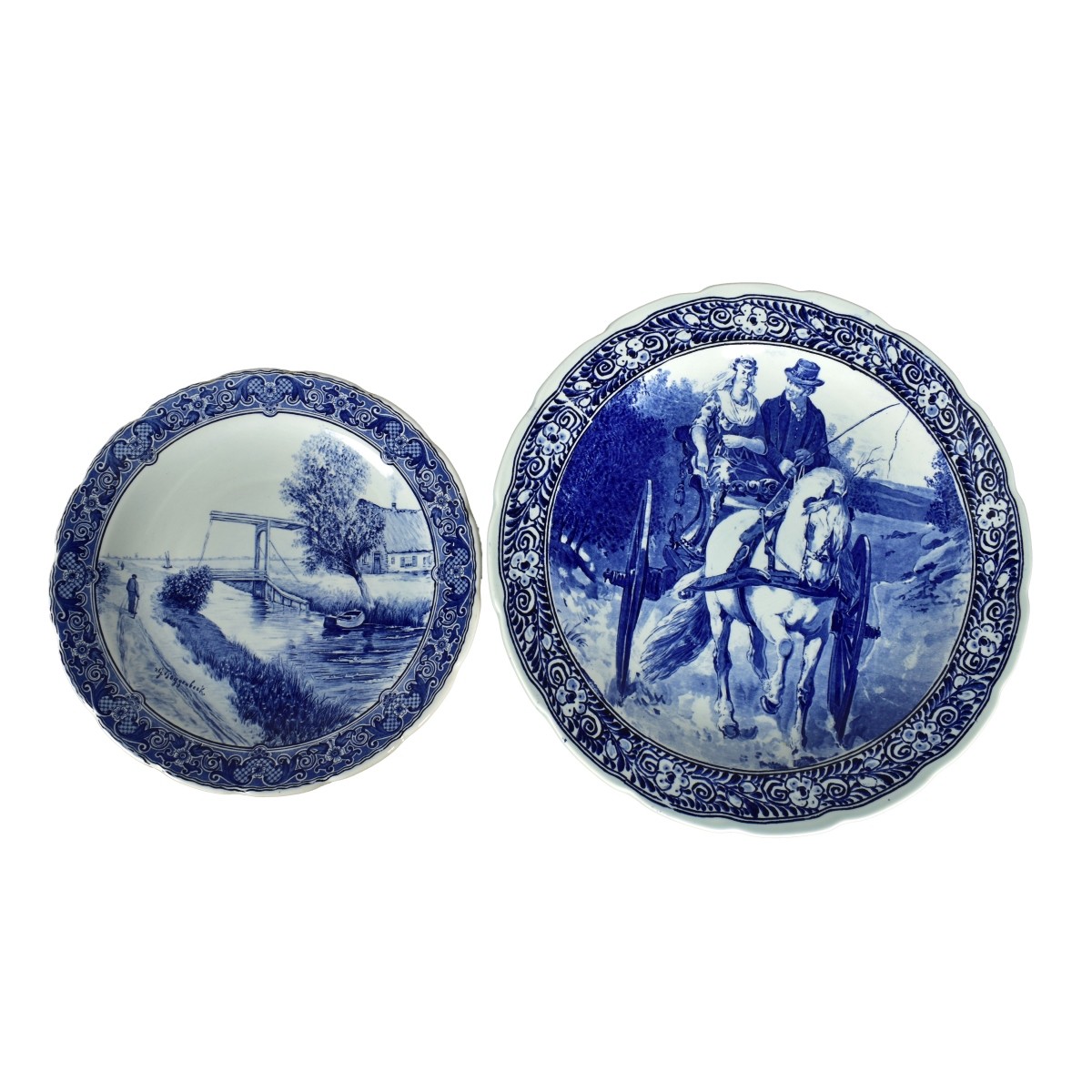 Two Large Delft Blue and White Chargers